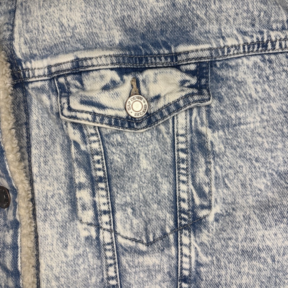 Gap Denim Jacket Women's Medium Blue Acid Wash Jean Sherpa Lined Trucker Retro - Picture 6 of 12